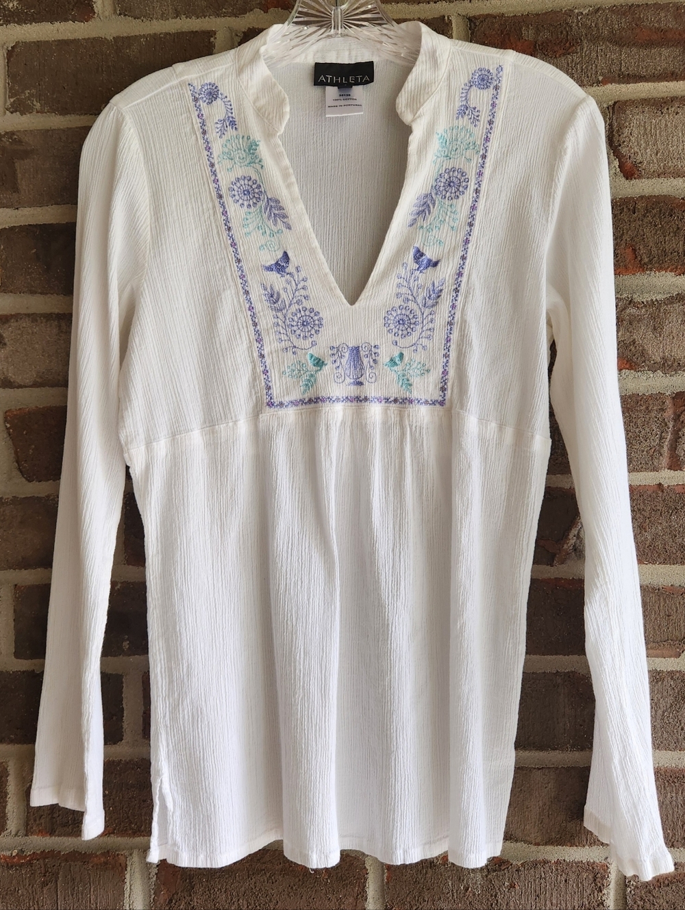 Athleta White Gauze Top with Embroidered Neckline, Women's XS